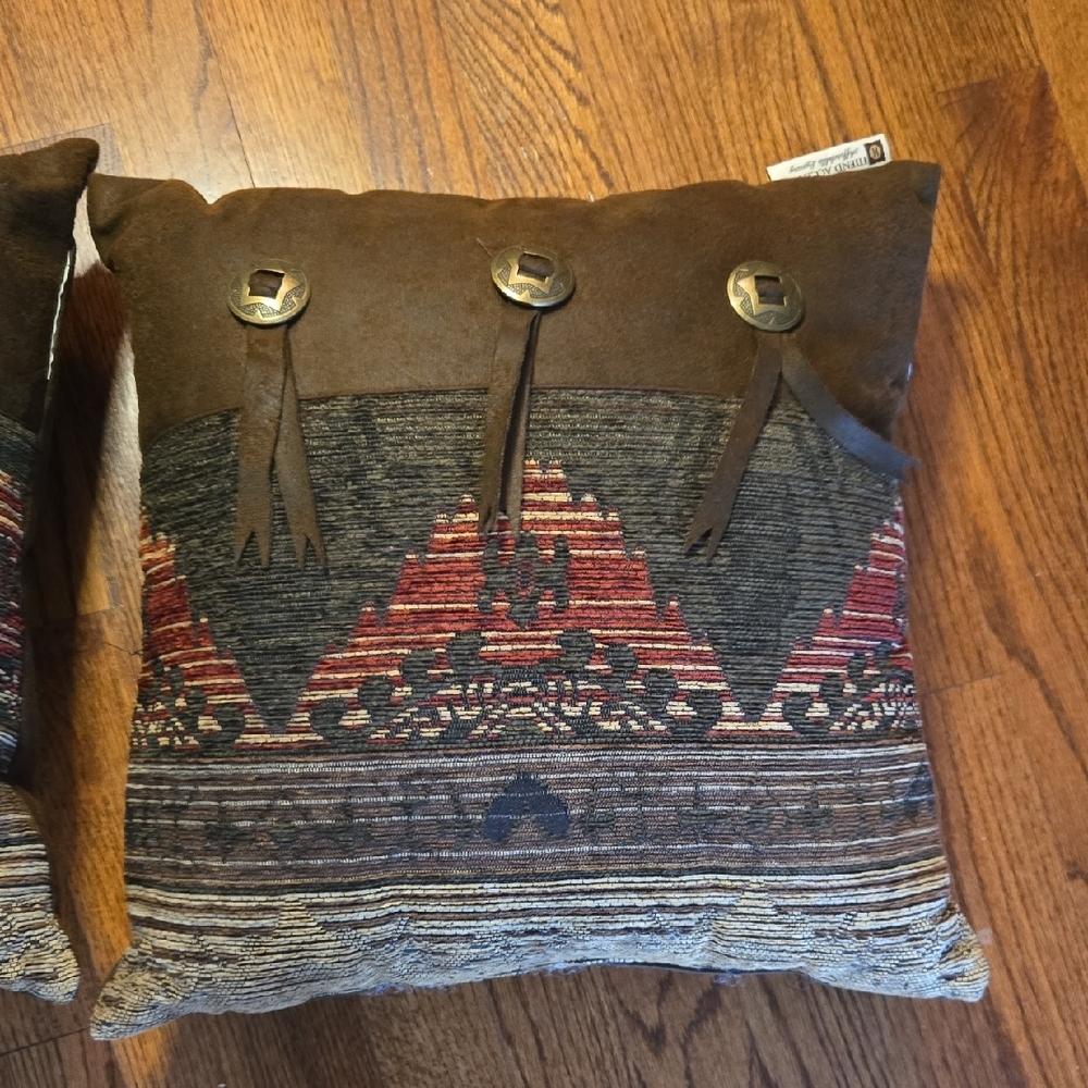 HiEnd Accents Sierra Concho Brown Faux Leather Square Western Throw Pillows - Picture 8 of 13